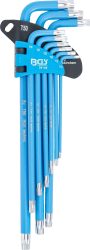 Zástrčné klíče TORX (T-profil) T10 ÷ T50 BGS1035105 extra dlouhé, s otvorem, oplastované. Sada 9 dílů