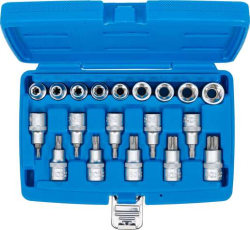 Sada nástrčných hlavic / nástrčných klíčů 12,5 mm (1/2") E-profil / T-profil (pro Torx) (19 dílná)