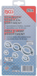 Hadicové spony 16 ÷ 40 mm BGS108055, nerezové Sada 26 dílů