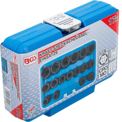 Nástrčné hlavice 1/2" 6hran 8 ÷ 24 mm BGS109286, rázové, extra krátké. Sada 17 dílů