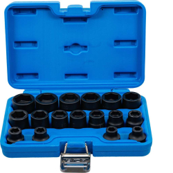 Nástrčné hlavice 1/2" 6hran 8 ÷ 24 mm BGS109286, rázové, extra krátké. Sada 17 dílů