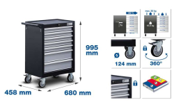 Dílenský vozík, pojízdný BGS106060, 7 zásuvek. Vybavený 246 ks nářadí