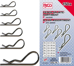Pružinové závlačky 2,4 ÷ 4 mm BGS108043 Sada 150 dílů, PVC kazeta