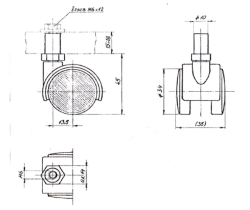 Kolečko nábytkové pr. 34 mm M6/10mm hnědé